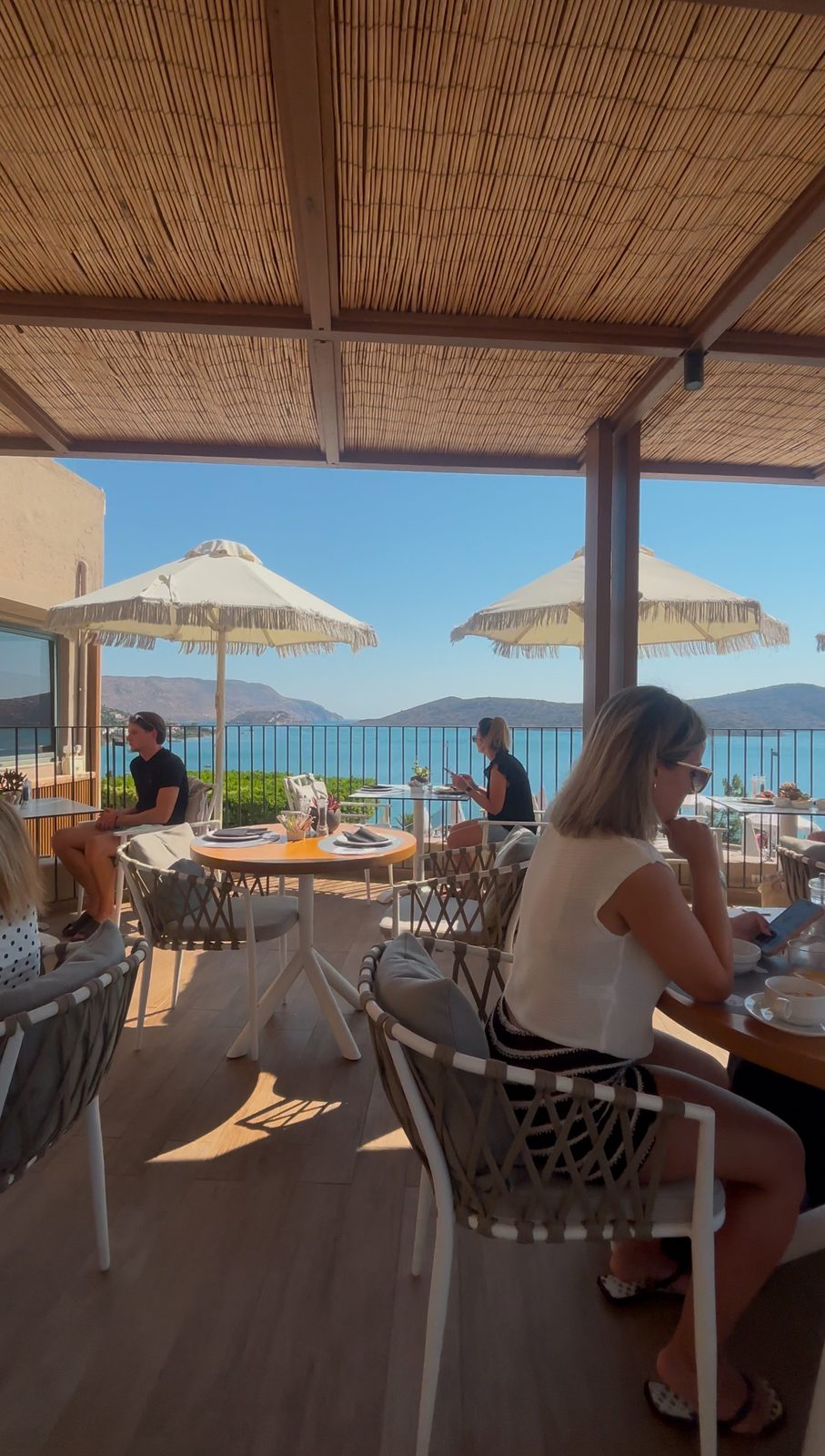 The dog friendly breakfast terrace at Domes Aulus Elounda